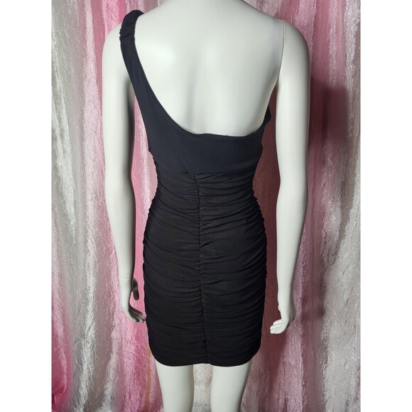 Ruby Rox Y2K Black One Shoulder Sequin Rouched Club Dress Size Medium - Picture 5 of 11